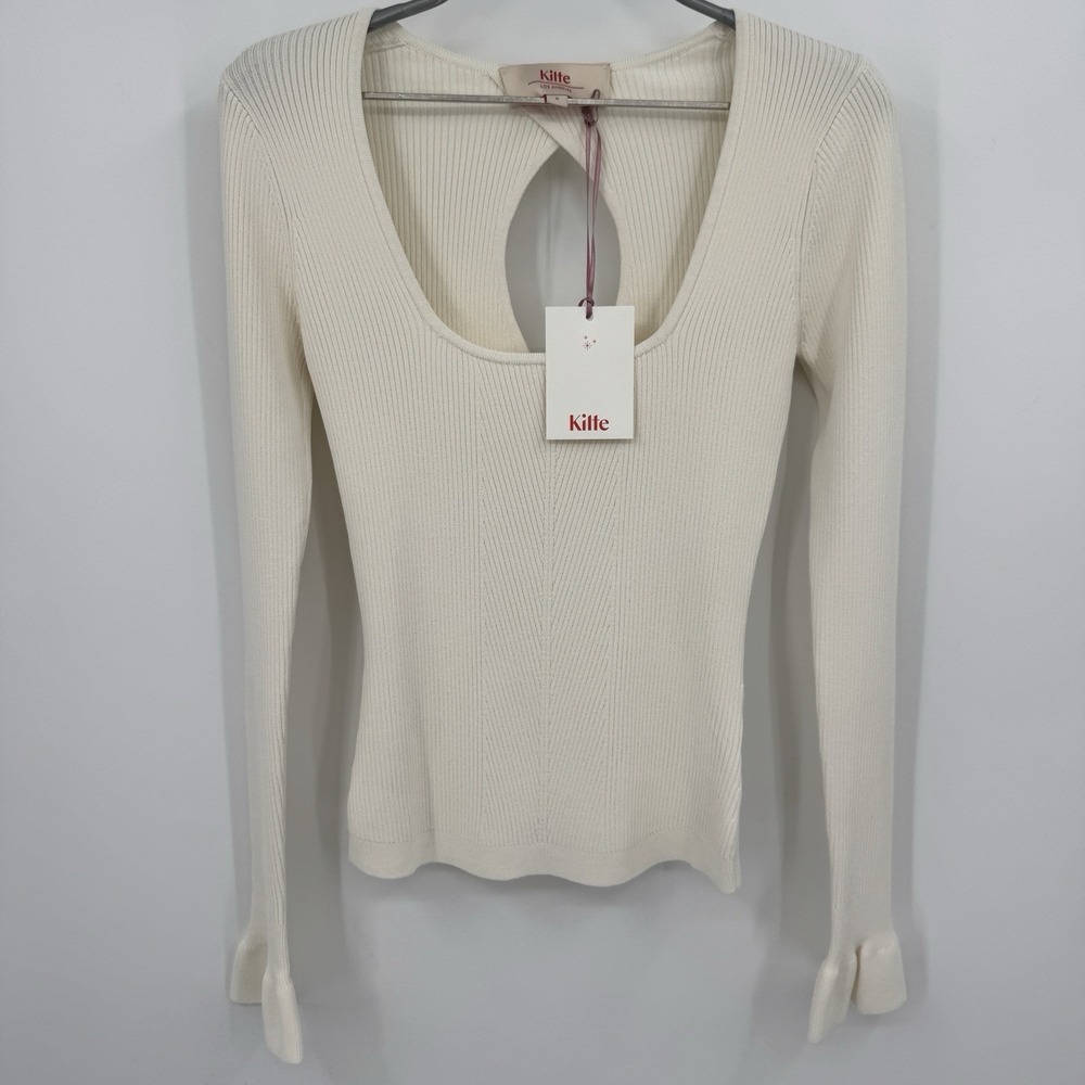 Kilte Collection Nelly Long Sleeve Square Neck Top Ivory 0 XS Ruffle Sleeve